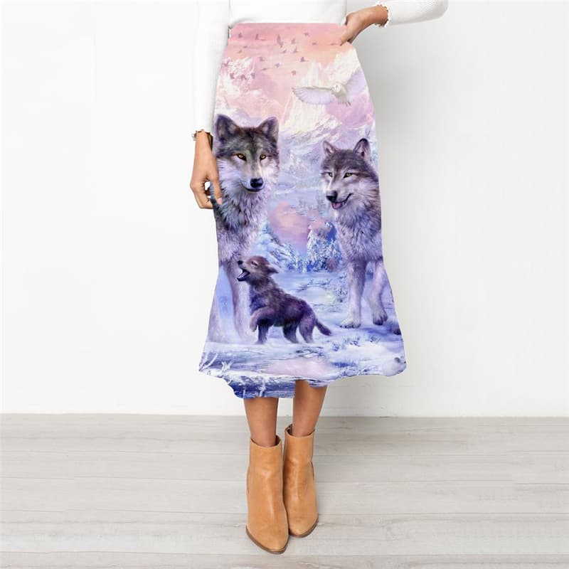 Wolf Skirt Women Animal Skirt Ladies Anime High waist skirts Love School skirt Family Rock Frauen - KYKU