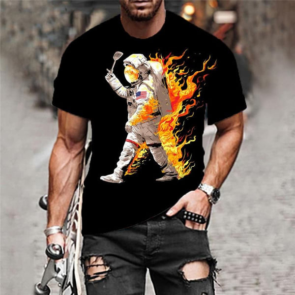 
Astronaut T shirt Men Flame Funny T shirts Novel Tshirt Printed Harajuku Tshirts Casual
                