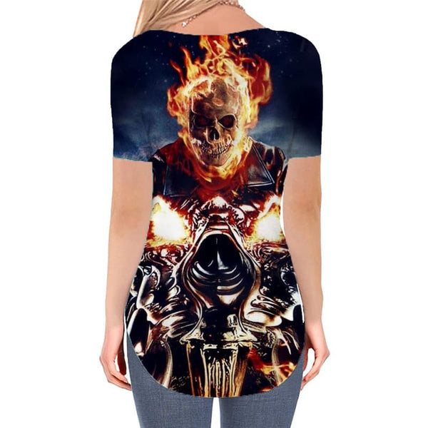 
Skull T-shirt women Punk Tshirts Printed Flame V-neck Tshirt Motorcycle Funny T shirts
                