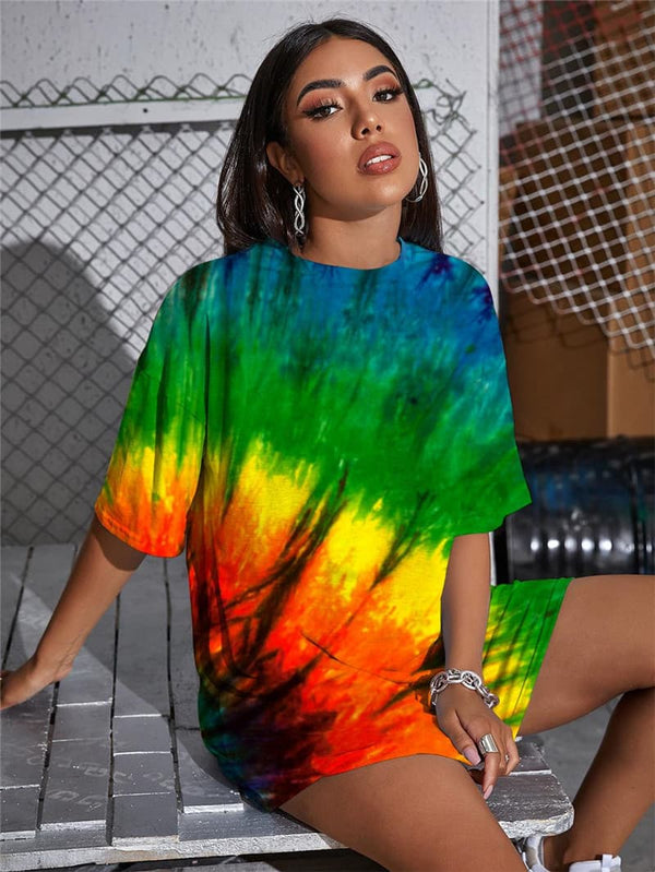 
Colorful T-shirt Women Dizziness Summer Tie Dye Funny T shirts Harajuku Shirt Print
                