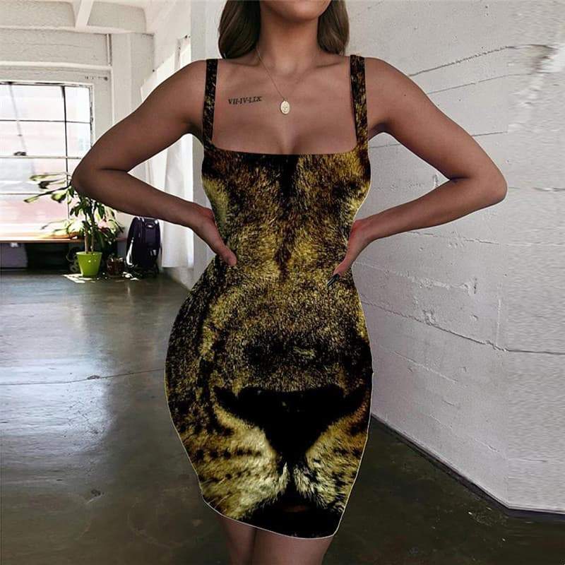 Lion Dresses Women Animal Bodycon Dress Anime Vestido Sexy Ferocious Sundress Harajuku 3d Print - KYKU