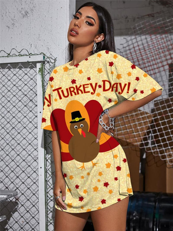 
Thanksgiving T-shirt Women Animal Gothic Hip Hop Shirt Print Maple Leaf Funny T shirts
                
