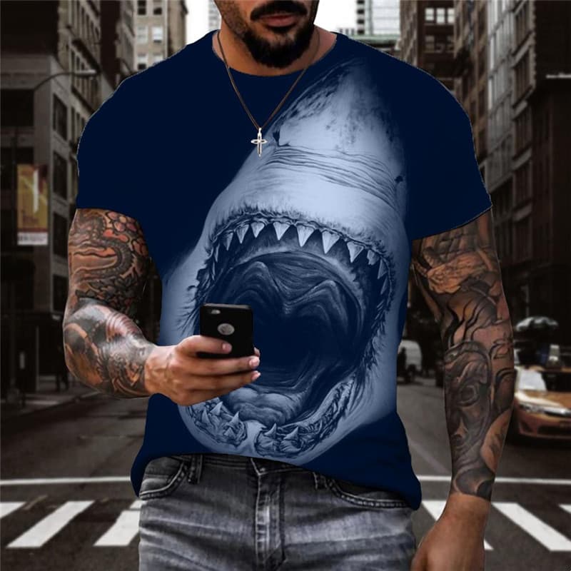 Shark T shirt Men Ocean Tshirts Casual Animal Shirt Print Black Anime Clothes