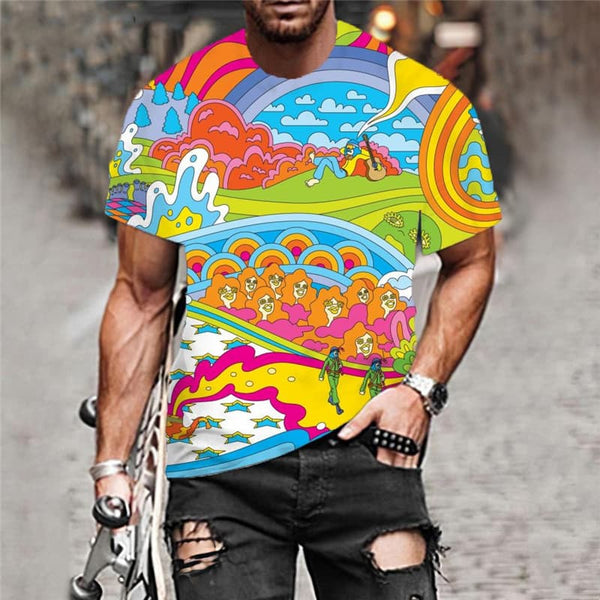 
Hippie T shirt Men Waves Tshirts Casual Colorful Funny T shirts Hip Hop Anime Clothes
                