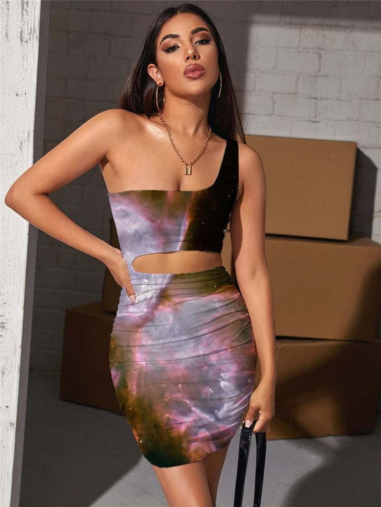 Butterfly Dress Women Galaxy 3d Print Nebula Pleating Abstract Halter Sleeveless