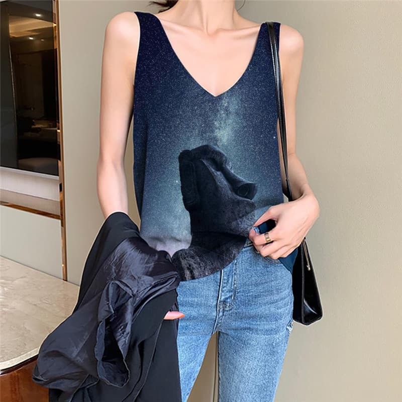 Galaxy Tank Top Women Space Vest Print Universe Tank Tops Casual Art Sleeveless 3d