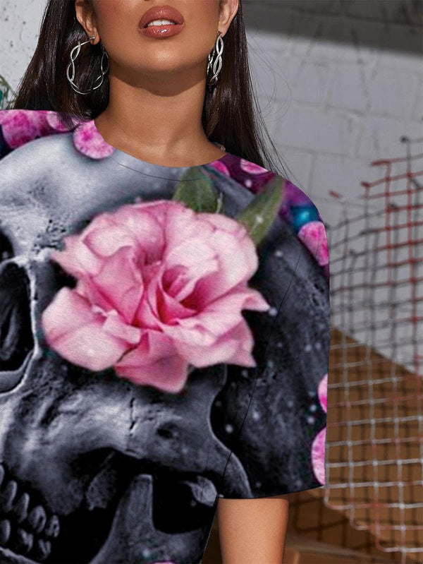 
Skull T Shirt Women Flower T-shirts 3d Galaxy Summer Rock Funny T shirts
                