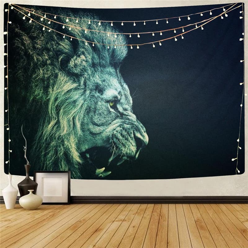 Lion Tapestry Animal Wall Tapestry Anime Tenture Mandala Green Tapestries Ferocious Home Tapestrys