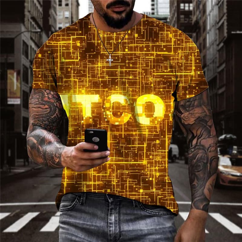 Bitcoin T-shirt Men New Year Tshirts Casual Party Anime Clothes Golden Shirt Print