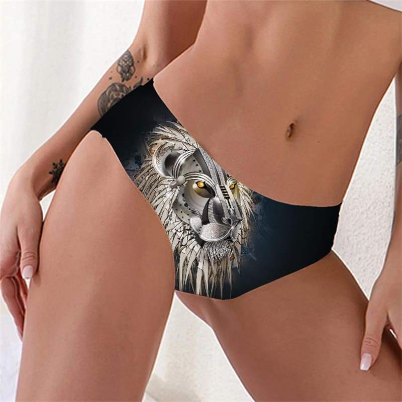 Lion Panties Women Animal Lingerie Female Anime Pantys Metal Sexy Black Underwear - KYKU