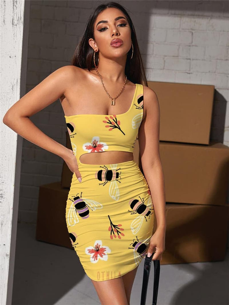 Bee Dresses Women Animal 3d Print Flower Vestido Sexy Painting Halter Sleeveless