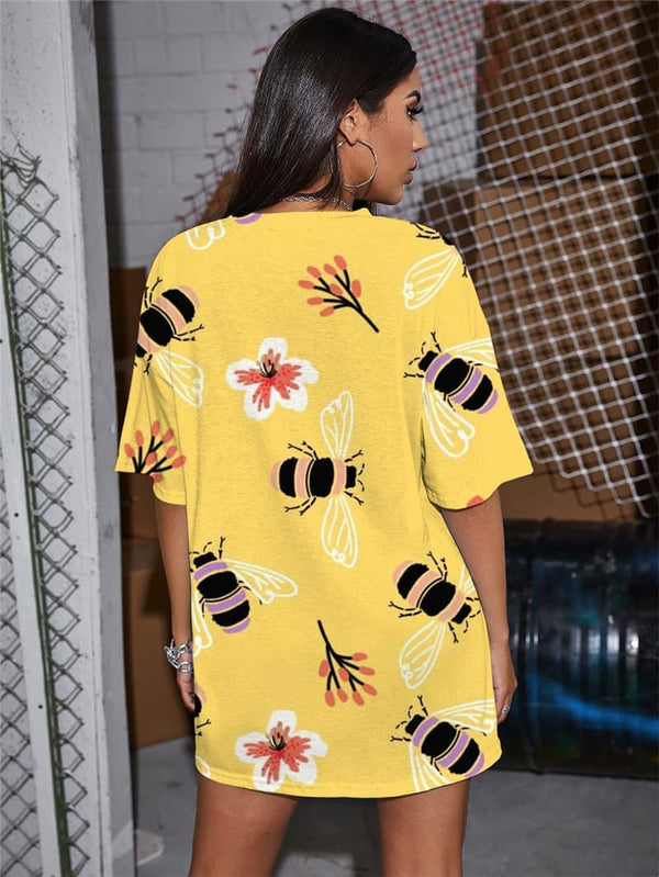 
Bee T-shirt Women Animal Funny T shirts Flower Summer Painting Punk Rock
                