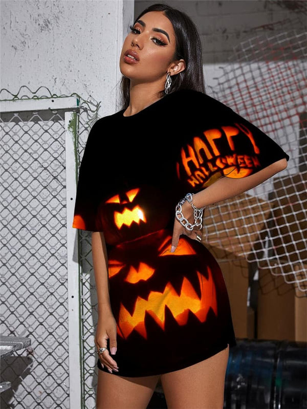 
Halloween T-shirt Women Pumpkin Punk Rock Funny Funny T shirts Party Shirt Print
                