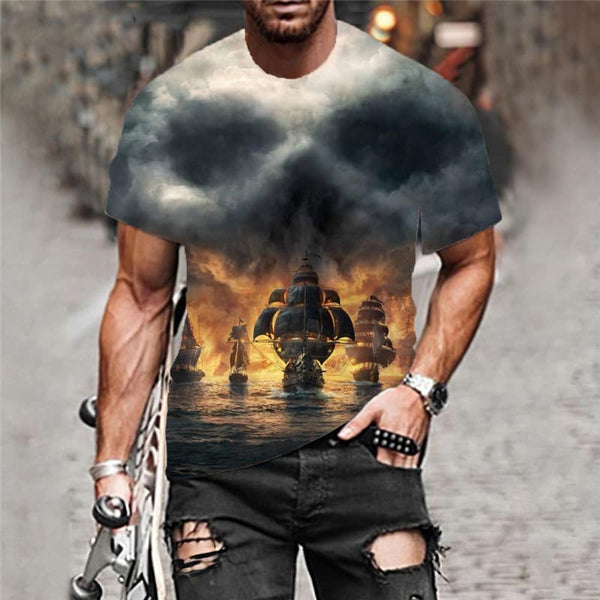 
Skull T shirt Men Skeleton Tshirts Casual Gothic Anime Clothes Green Shirt Print
                