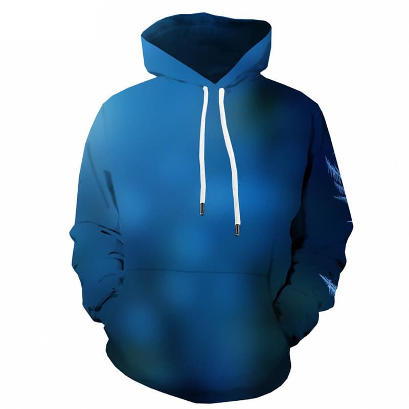 Christmas Hoodie Men Party Hoodie Print Solid Color Hoody Anime Blue Hooded Casual