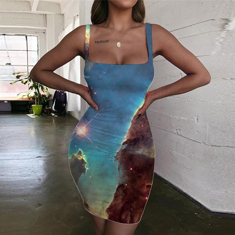 Galaxy Dresses Women Space Sundress Universe 3d Print Art Bodycon Dress Nebula Ladies Dresses
