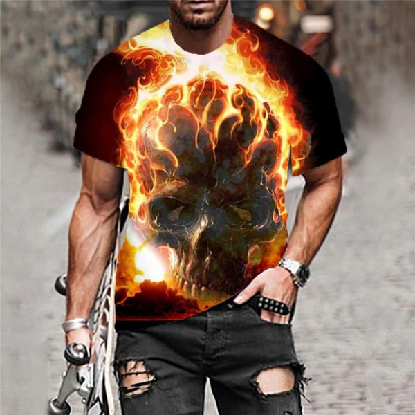 
Skull T shirt Men Flame Funny T shirts Party Shirt Print Hip Hop Tshirts Casual
                