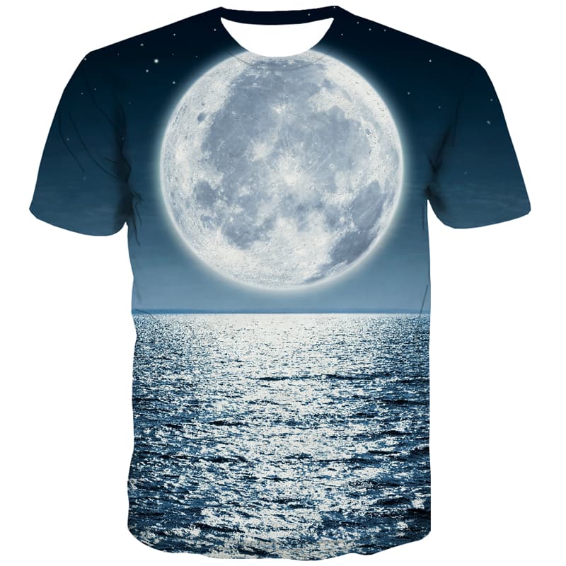 Moon T shirts Men Galaxy Tshirt Anime Sea Tshirt Printed Harajuku Tshirts Novelty