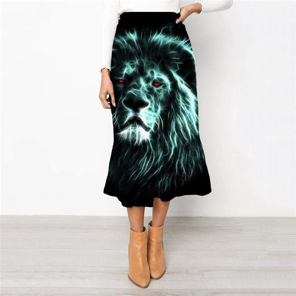 Lion Skirts Women Animal Rock Frauen Anime School skirt Black Skirt Ladies Harajuku High waist skirts - KYKU