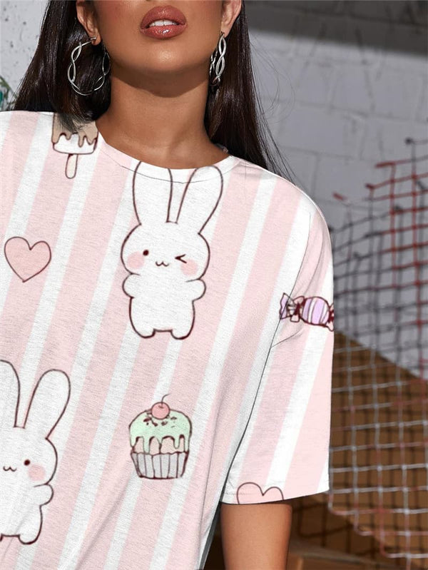 
Rabbit T Shirt Women Lovely Gothic Cake Shirt Print Ice Cream Funny T shirts
                