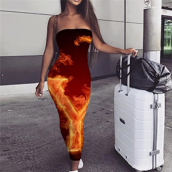 Flame Dress Women Letter Ladies Dresses Harajuku Vestido Sexy Womens Clothing