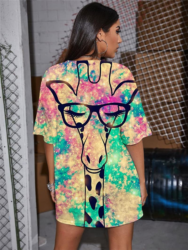 
Giraffe T Shirt Women Chick Funny T shirts Animal Punk Rock Christmas Shirt Print Lovely Summer
                