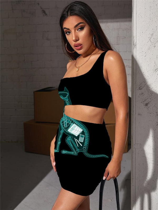 
Animal Dresses Women Skeleton Pleating Hip Hop Bodycon Dress Rock Vestido Sexy
                