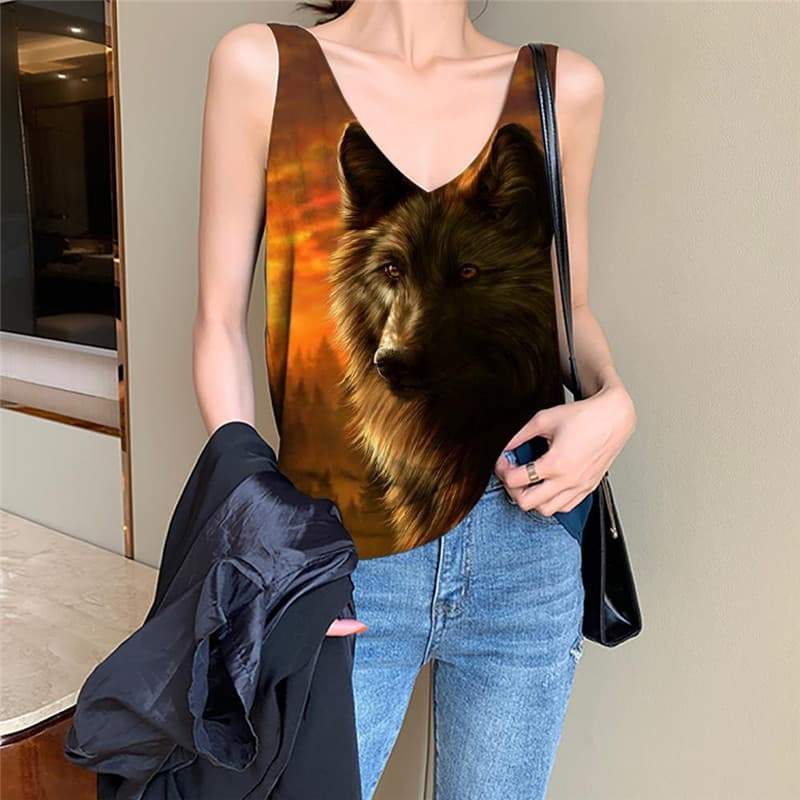 Wolf Tank Top Women Animal Vest Printed Anime Funny Top Cloud Sleeveless 3d Sun Vest Print - KYKU