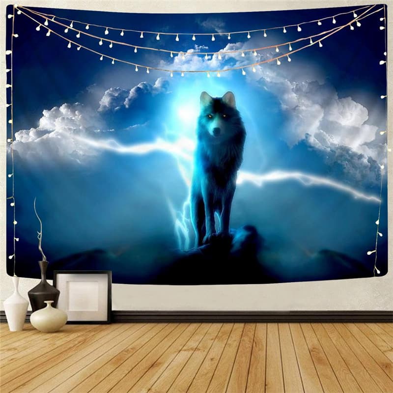Wolf Tapestry Animal Tapestries Anime Home Tapestrys Lightning Tenture Mandala Cloud Rug Wall
