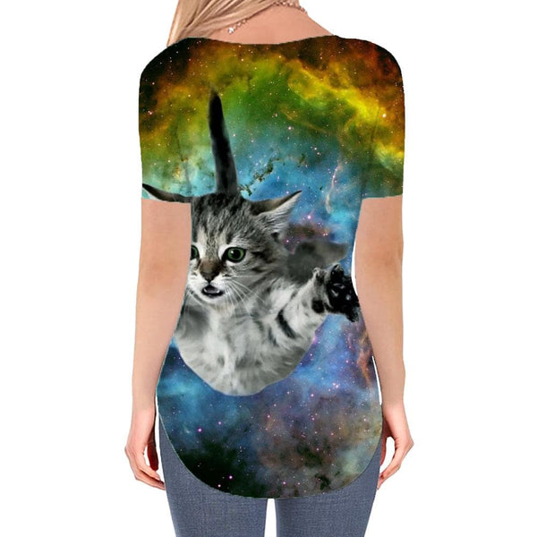 
Cat T Shirt Women Animal T-shirts 3d Nebula V-neck Tshirt Galaxy Tshirts Printed
                