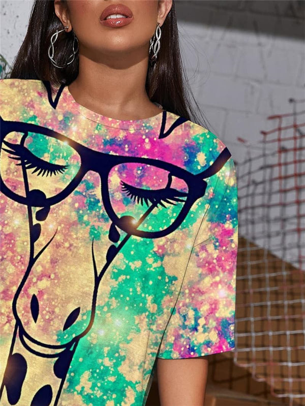 
Giraffe T Shirt Women Chick Funny T shirts Animal Punk Rock Christmas Shirt Print Lovely Summer
                