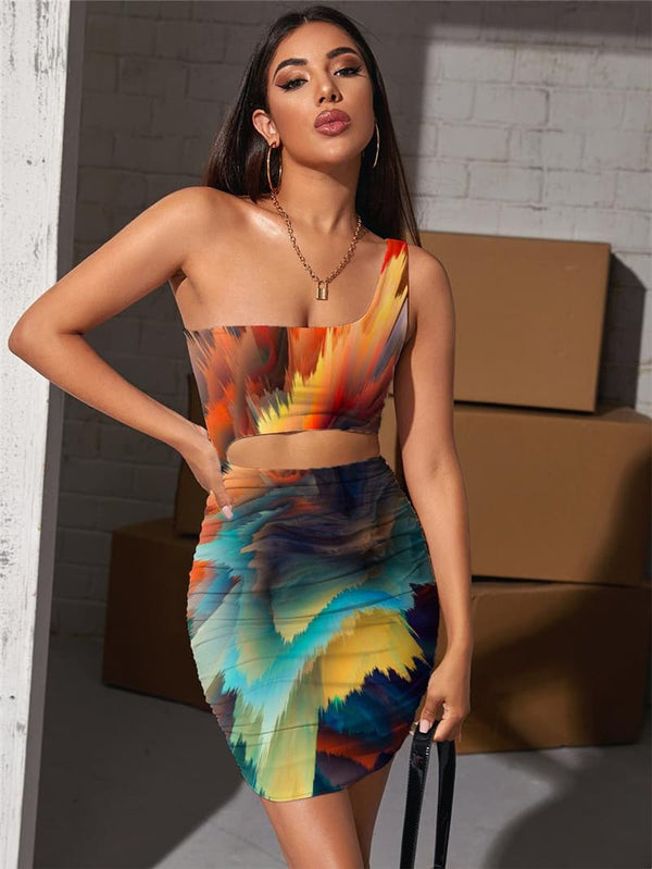 Graffiti Dress Women Colorful Halter Sleeveless Dizziness Pleating Pigment 3d Print
