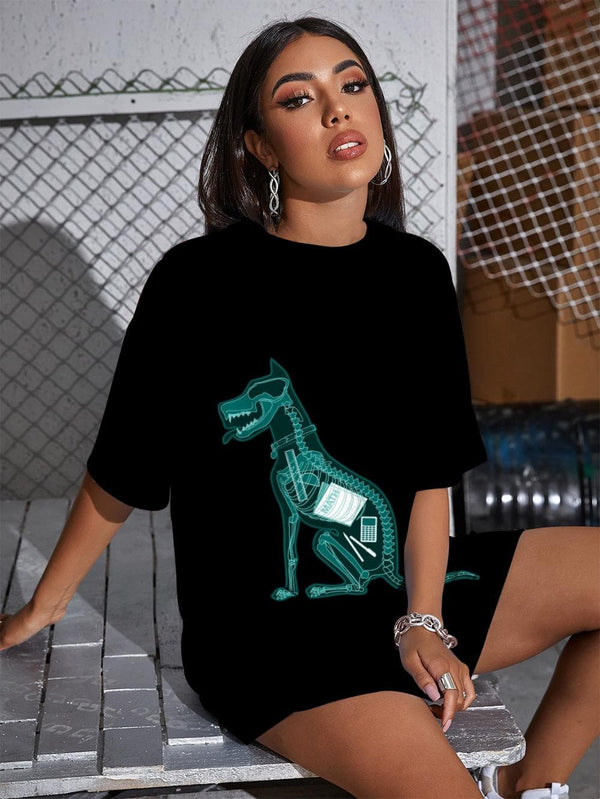 
Animal T Shirt Women Skeleton Gothic Hip Hop Shirt Print Rock Tshirt Printed
                