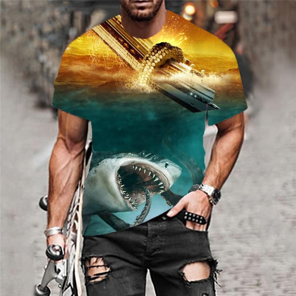 
Shark T shirt Men Ocean Tshirts Casual Animal Shirt Print Black Anime Clothes
                