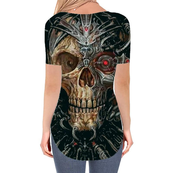 
Skull T-shirt women Punk V-neck Tshirt Mechanical Funny T shirts Black Tshirts Printed Metal T-shirts 3d
                