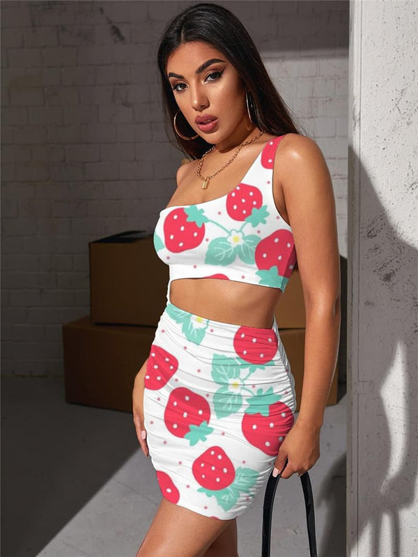 
Strawberry Dress Women Flower Halter Sleeveless Lovely Pleating Harajuku Bodycon Dress
                