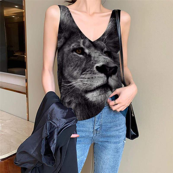Lion Tank Top Women Animal Anime Clothes Anime Tank Tops Casual Harajuku Vest Print Black Funny Top - KYKU