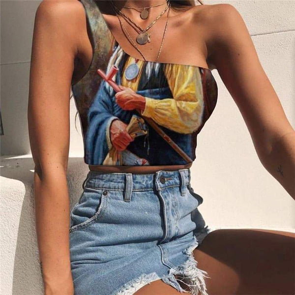 Indios Tank Tops Women Graffiti Midriff T shirt Pharaoh Tees Graphic - KYKU