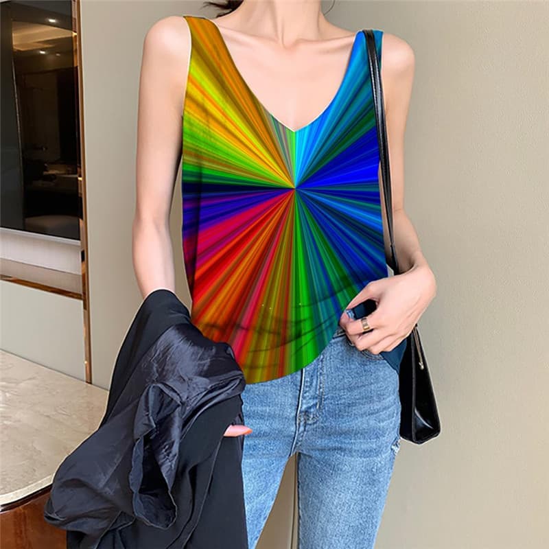 Colorful Tank Top Women Abstract Vest Printed Street Vest Print Dizziness Anime Clothes