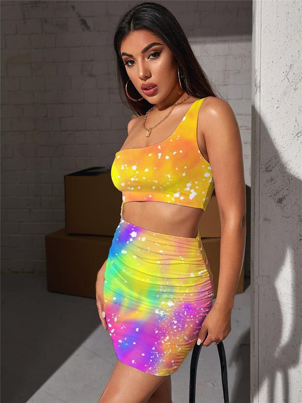 
Tie Dye Dress Women Gradient Hollow out Dresses Colorful 3d Print Harajuku Pleating
                