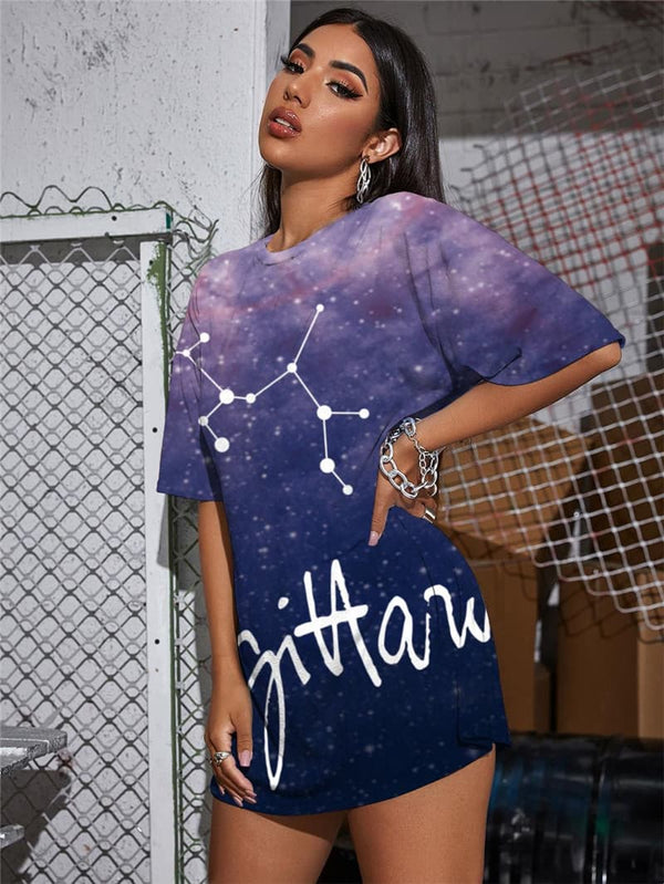 
Sagittarius T-shirt Women Galaxy Gothic Nebula Shirt Print Novel Summer
                