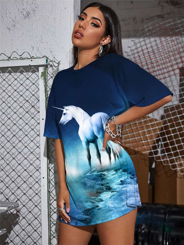 
Unicorn T Shirt Women Moon Punk Rock Animal T-shirts 3d Harajuku Gothic
                