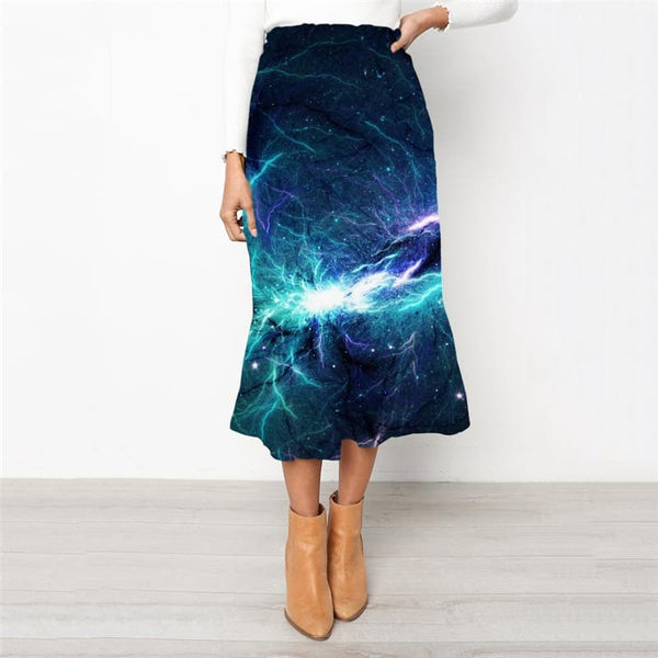 Galaxy Skirt Women Space Rock Frauen Universe Skirt Ladies Lightning School skirt