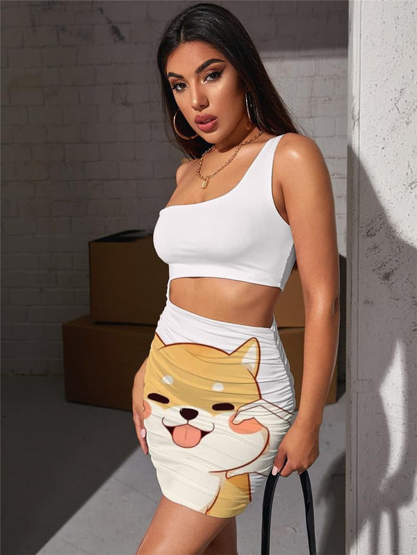 
Dog Dress Women Lovely Bodycon Dress Animal Halter Sleeveless Kawaii Pleating
                