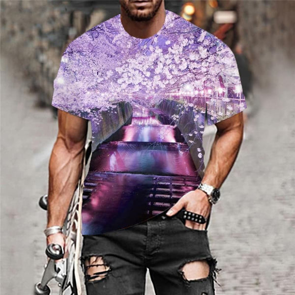 
Cherry Blossoms T shirt Men Romantic Anime Clothes Pink T-shirts 3d Love Tshirts Casual
                
