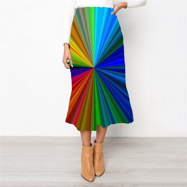 Colorful Skirt Women Abstract Skirt Ladies Street High waist skirts Dizziness Rock Frauen