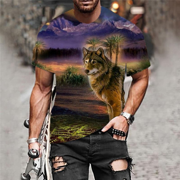 
Wolf T shirt Men Animal Tshirts Casual Landscape Anime Clothes Street Tshirt Printed
                