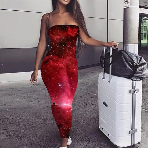 Galaxy Dress Women Space Ladies Dresses Universe Vestido Sexy Red 3d Print Nebula Bodycon Dress