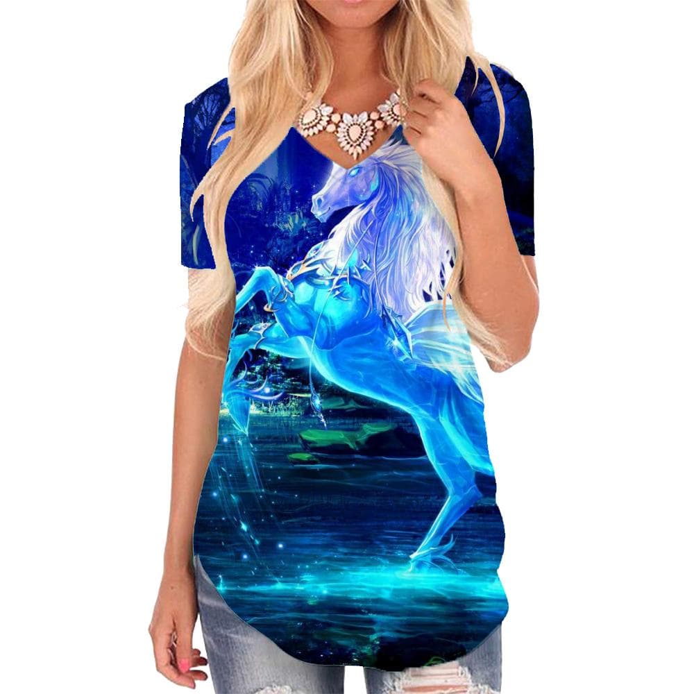 Horse T Shirt Women Animal Funny T shirts Painting V-neck Tshirt Harajuku Shirt Print