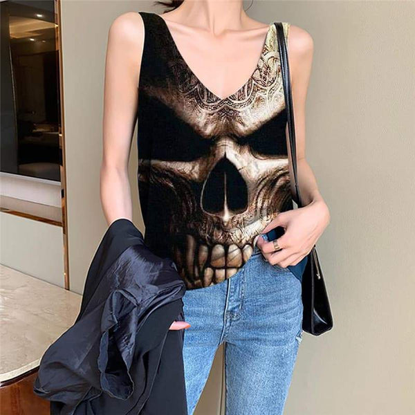 
Skull Tank Top Women Punk Anime Clothes Skull Sleeveless 3d Tattoo Vest Print - KYKU
                
